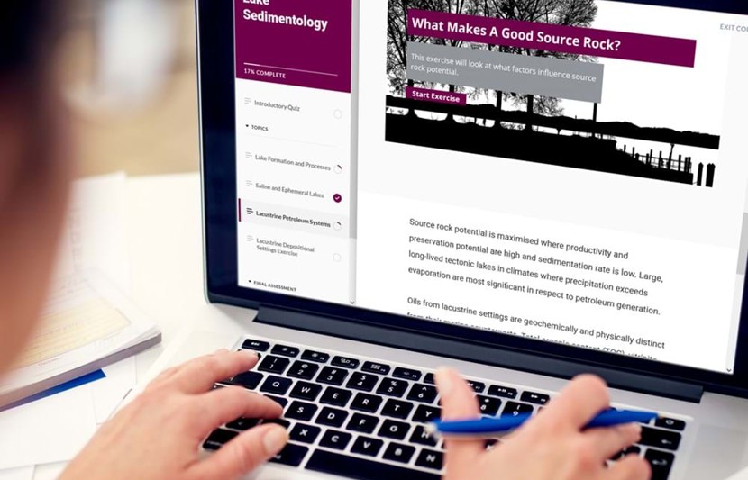 Person viewing e-learning on laptop